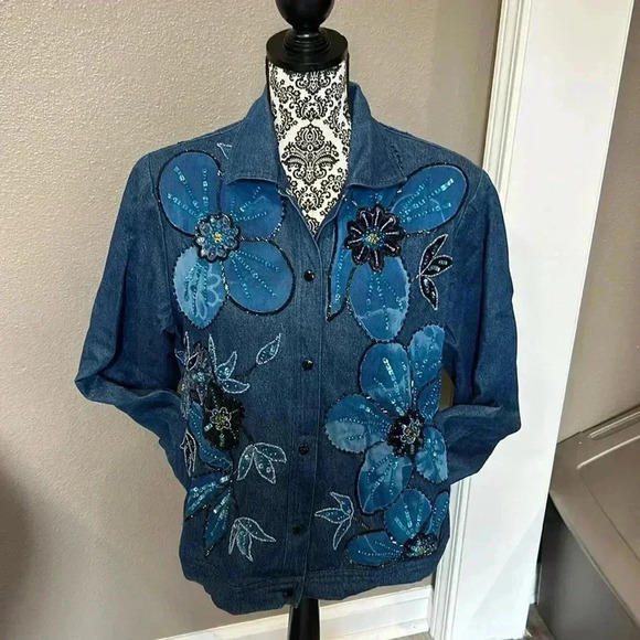 🌸Vintage Anage Women's Beaded/sequin Long Sleeve snap Front Jacket … - Picture 1 of 11
